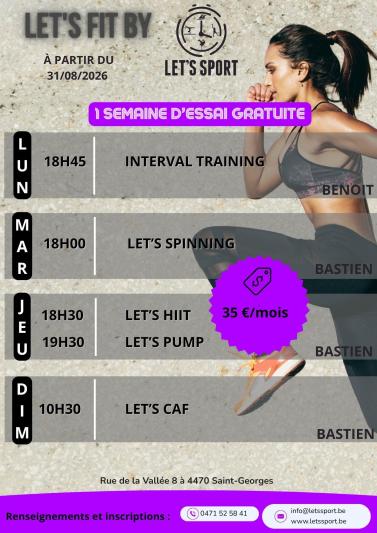 Let's Sport -  GRILLE HORAIRE SALLE pr&eacute;sentation